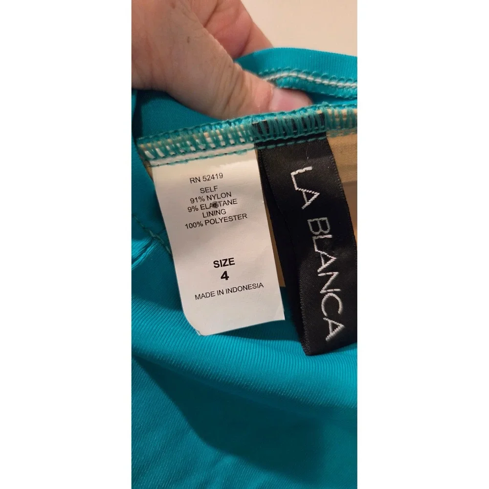 La Blanca One Piece Swimsuit 4 Teal Ruched Tummy Control Bandeau Strapless